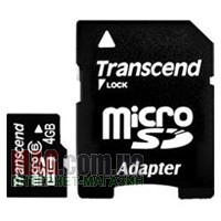 Карта памяти 4 Гб microSDH Transcend Class 4 + SD адаптер