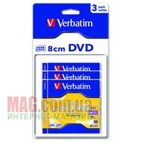 Диск мини DVD+RW VERBATIM, 8 см, 1,4Gb, 4x, Blister (уп. 3шт.), Hardcoat