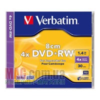 Диск мини DVD+RW VERBATIM, 8 см, 1,4Gb, 4x, Jewel (уп. 5шт.), Hardcoat