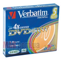 Диск DVD+RW VERBATIM, 4,7Gb, 4x, Slim (уп. 5шт.), Color