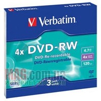 Диск DVD-RW  VERBATIM, 4,7Gb, 4x, Slim  (уп. 3шт.), Matte Silver