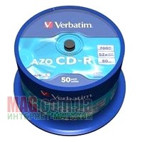 Диск CD-R VERBATIM, 700Mb, 52x, Cake (уп.50шт.), Crystal